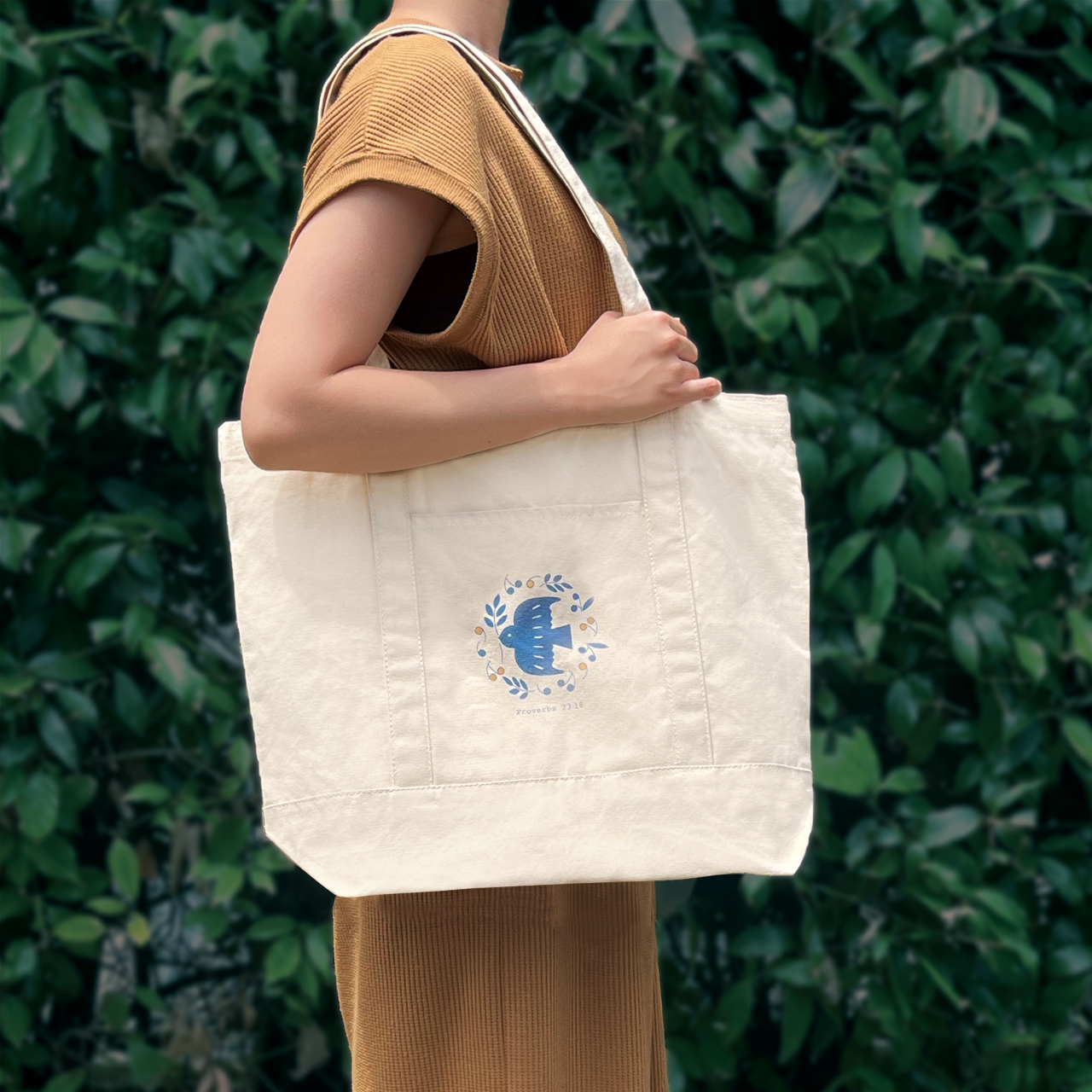 キャンバストートL-ハトとオリーブ